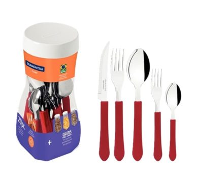 Faqueiro Tramontina Leme com Lâminas em Aço Inox e Cabos de Polipropileno Vermelho 20 Peças