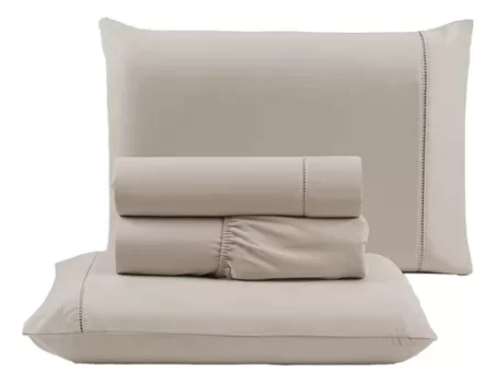 Jogo De Lençol Cama Queen 400 Fios Ponto Palito 4 Peças