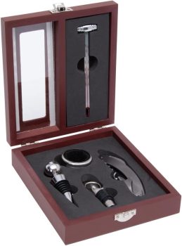 Jogo de Acessórios para Vinho Estojo 5 Peças Mimo Style Preto Prata/Marrom