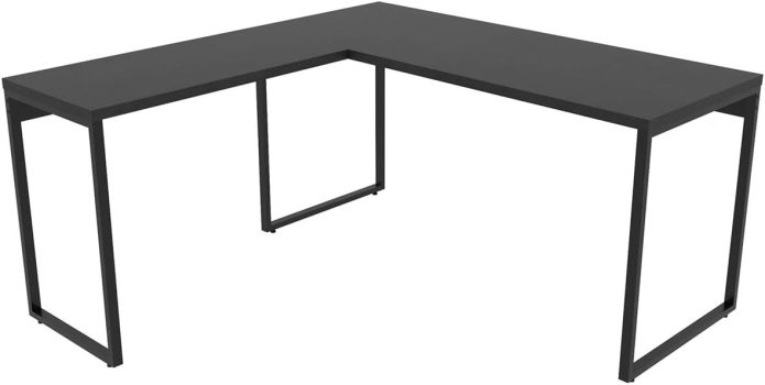 Mesa de Escritório em L Estilo Industrial 1,50mX1,50m Kuadra, Trevalla, Preto Ônix / Est.Preta