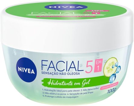 NIVEA Hidratante Facial em Gel 100g – Sua fórmula especial deixa a pele sequinha e bem cuidada por 24h, não obstrui os poros e controla a oleosidade, com ácido hialurônico e pepino