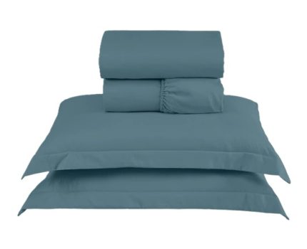 Jogo de Lençol Charme Percal 300 Fios Casal 4pçs com Aba Americana Linda Casa (Marinho)