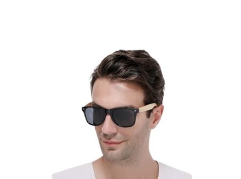Óculos De Sol Bambu Madeira Masculino Feminino Quadrado Polarizado Proteção UV400 Original com case e flanela (preto)