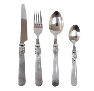 Faqueiro, 24 Peças, Marmorizado, Branco, Casambiente