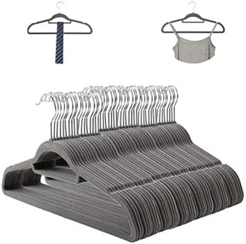 Cabide de Veludo Cinza Adulto Slim Ultrafino Reforçado Resistente Antideslizante Haste Em Aço Cromado E Textura Aveludada Otimiza Espaco Possui Suporte Para Gravata (Cinza, 10)