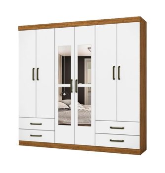 Guarda Roupa Casal Lu 6 portas 4 Gavetas Com Espelho Carioca Móveis