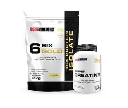 Kit Whey 6 Six Gold 100% Isolate 2kg + Power Creatina 100g – Bodybuilders (Baunilha)