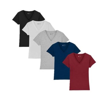 Kit 5 Camisetas Feminina Babylook Básica Algodão Gola V By Zaroc