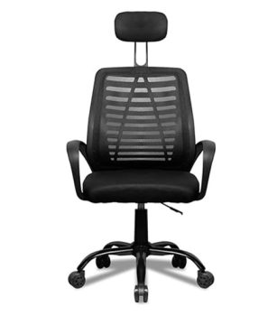 Cadeira de Escritório Secretária Giratória com Encosto Arco Confortável em Malha Respirável, Home Office, ZINNIA ALOE, PRETO, ZNO-ALOE-BK