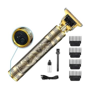 TOP 1 Máquina de Cortar Cabelo Profissional Dragão Acabamento Sem Fio Cabelo Barba Pezinho Personalizada Com Limitador de Lamina Ajustável Recarregável 4 Pentes Óleo Escovinha Kit Conjunto Aparador Acabamento Premium