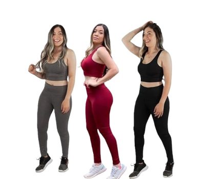 Kit 3 Conjuntos Fitness Feminino Calça Legging e Top Nadador Roupas Femininas Para Academia Suplex