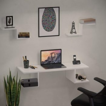 Mesa Escrivaninha de Estudos Suspensa Com Prateleira Branca