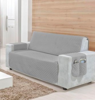 Capa Para Sofá De 3 Lugares Protetor De Sofa Casa Com Porta Objetos Capa Protetora Sofa (CINZA)