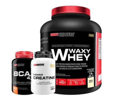 Kit Waxy Whey 2kg + BCAA 4,5 100g + Power Creatina 100g – Bodybuilders Sabor Baunilha