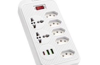 Filtro de Linha, Extensão Tomada, Régua Tomada, Régua de Energia, 5 Tomadas, 2 Interfaces USB, 1 Porta USB Tipo-C, 2 Tomada Universal, Cabo de Alimentação de 1,9 metros (Branco)