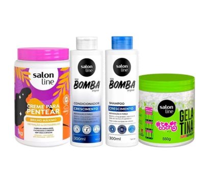 Kit com Shampoo e Condicionador SOS Bomba + Creme Para Pentear + Gelatina Salon Line