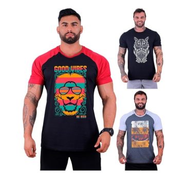 Kit 3 Camisetas Tradicional Masculina Clássica MXD Conceito Básica Camisas Estampas Algodão