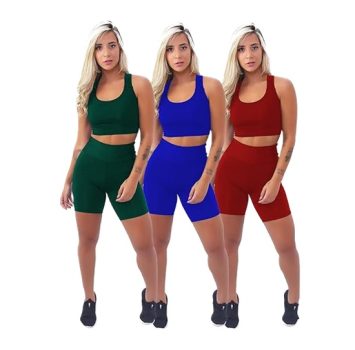 Kit 3 Conjuntos Fitness Short e Top Roupas Femininas para Academia Ginástica Suplex Liso A11