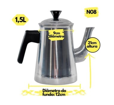 Bule Para Café Chá Leite Nº 8-1,5 Litros Em Alumínio Tradicional Design Clássico Alça Ergonômica Fácil Limpeza Ideal para Uso Doméstico e Profissional Bule Ferver Água