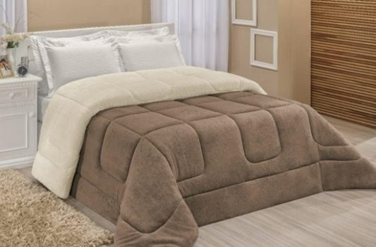 Edredom Sherpa Cobertor E Coberdrom Casal Queen 2,20M x 2,40M Avelã