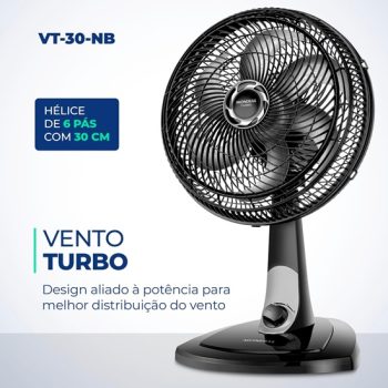 Ventilador de mesa Mondial 220V, 30cm, 6 pás, Turbo – VT-30-NB