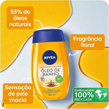 NIVEA Sabonete Líquido Óleo de Banho 200ml – Com 55% de óleos naturais, produz espuma cremosa e proporciona hidratação intensa, maciez e cuidado único com a pele
