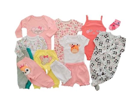 Body Bebê Mijão Liso Estampado Macacão Shorts e Meia Kit 13 Pçs Roupa Bebê Menina
