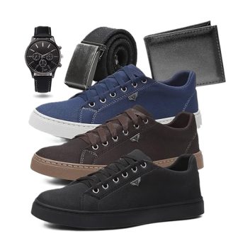 KIT 3 Sapatênis Masculino Ultra Conforto + Relógio + Cinto + Carteira