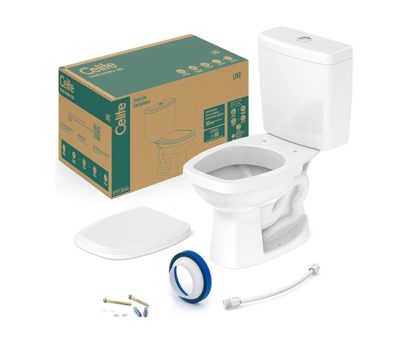 Celite 1647230010300 – Kit Bacia com Caixa, Assento Polipropileno e Complementos de Instalação Like, 36 x 61 x 74 cm, Branco