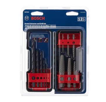 BOSCH BSPE6D Conjunto sortido de 12 peças com flauta espiral de aço de alto carbono e brocas de óxido preto, ideais para remover parafusos, parafusos e fixadores