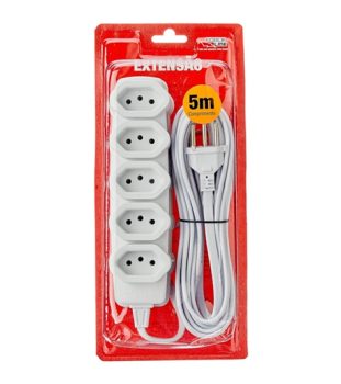 Extensao com Terra, 5 Entradas, Cabo 3X0,75Mm2, 5M Br