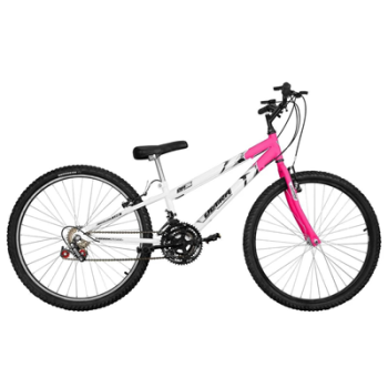Bicicleta de Passeio Ultra Bikes Esporte Bicolor Aro 26 Reforçada Freio V-Brake – 18 Marchas Branco/Rosa Feminina