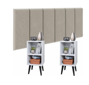 Conjunto Cabeceira Cama Casal 1,40 Com Mesa de cabeceira Quarto Luxo (Bege – Branco)