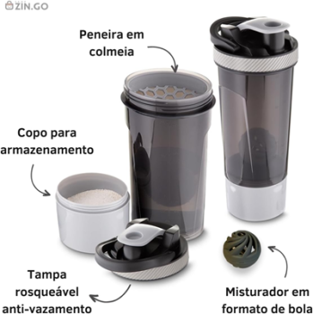 Coqueteleira Academia Shaker Premium 700ml Fitness Com Compartimento Divisória Whey