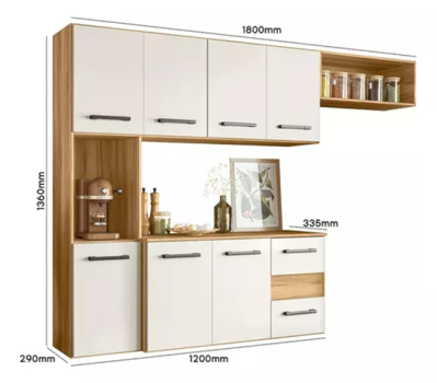 Armario Cozinha 7 Portas E 2 Gavetas Juliete Cor Freijó/off White