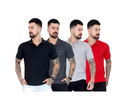 Kit 4 Camiseta Polo Masculina Piquet Camisa Slim