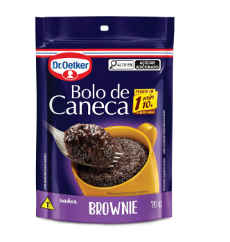 Dr. Oetker Bolo de Caneca Sabor Brownie, Mistura Pronta para Massa, Rápido Preparo, Pronto em Apenas 1 Minuto e 10 Segundos, Snacks ou Lanches Doces, 70g