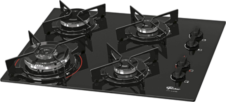 FISCHER COOKTOP À GÁS 4 BOCAS TRIPLA CHAMA FIT LINE MESA VIDRO PRETO BIVOLT
