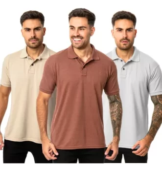 Kit 3 Camisas Masculinas Polo Piquet Casual Elegance