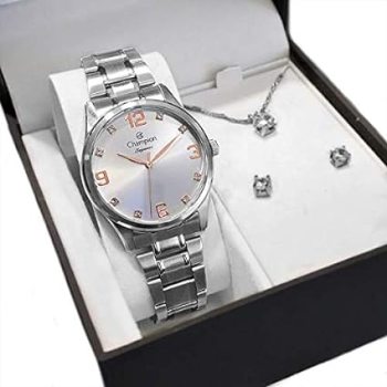 Kit Relógio Champion Feminino Prata