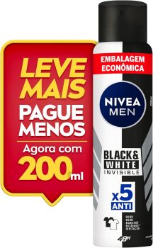 NIVEA MEN Desodorante Antitranspirante Aerossol Invisible Black & White 200ml – Proteção eficaz de 48 horas contra suor e mau odor, elimina 99,9% das bactérias e evita manchas em roupas
