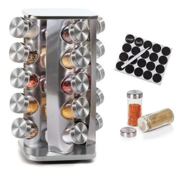 PORTA TEMPEROS CONDIMENTOS ARREDONDADO AÇO INOX 20 POTES (Inox)
