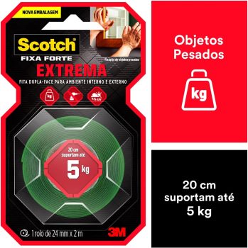Scotch, 3M, Fixa Forte, Fita Dupla Face, Fixação Extrema, 24mm x 2m