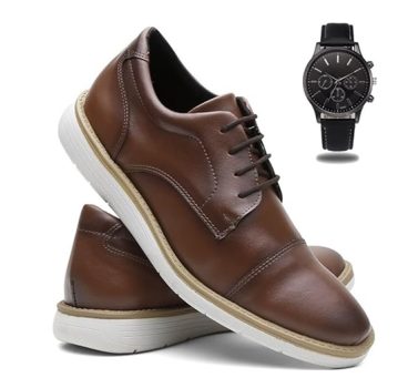Sapato Social Masculino Casual Oxford Estilo + Relógio