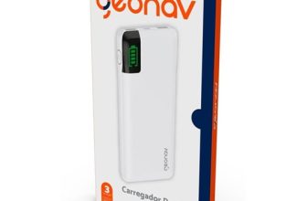 Geonav Power Bank, Carregador Portátil Universal 10.000mAh, 2 portas USB + 1 porta USB-C, Led Indicador de bateria, PB10KWT, Branco