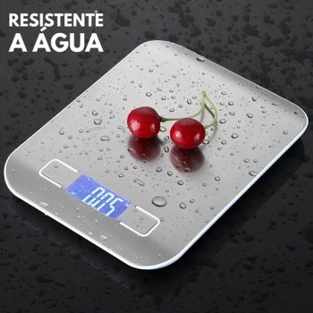 Balança de Cozinha Digital para Alimentos em Inox Resistente a Água Com Base Antiderrapante e Visor de Alta Definição Pesagem de 1g até 10kg