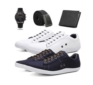 KIT 2 Sapatenis Masculino Tenis Casual Conforto + Cinto + Carteira + Relógio