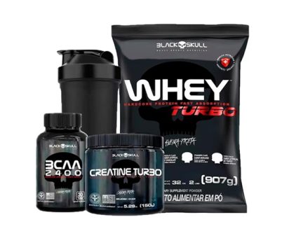 Combo Whey Protein Turbo + Bcaa + Creatina – Black Skull (Baunilha)