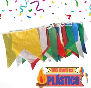 Kit 100 Metros Bandeirinhas Festa Junina/São João em Plástico Colorido – Resistente a Água