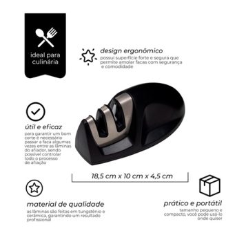 Mimo Style Amolador de Facas Manual, Material de Aço Inox e Plástico Emborrachado, Leve e Fácil de Manejar, Formato Ergonômico e Prático, Possui Dois Encaixes (Amolar e Afiar)